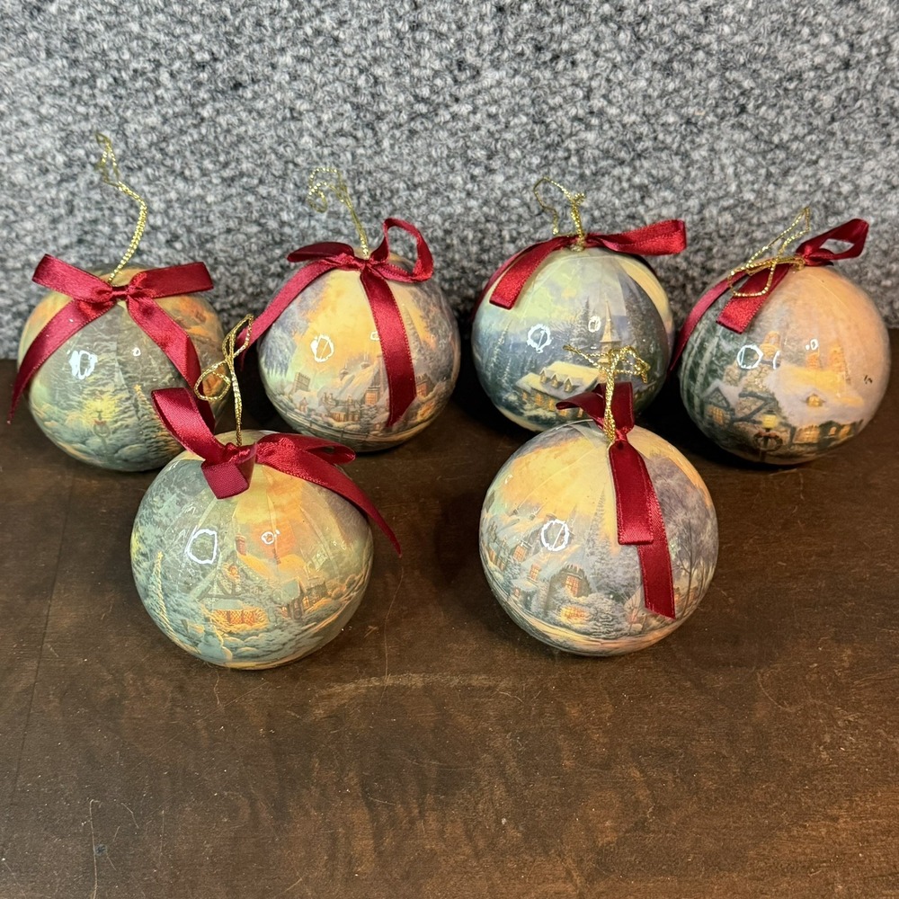 Thomas Kinkade 6 Decoupage Ball Of Ornaments
